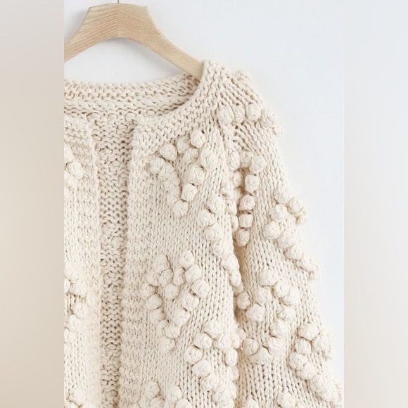 Chicwish Cream Hand-Knit Bobble Cardigan - Picture 4 of 6